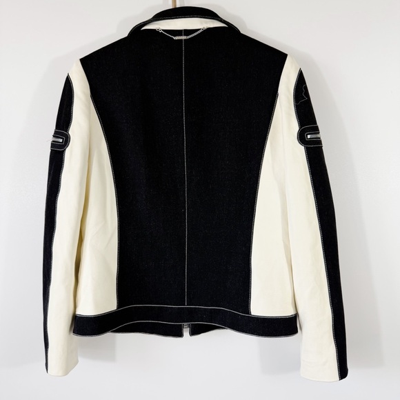 St. John Sport Cream Leather Jacket Black Detail Size Small - Picture 2 of 14